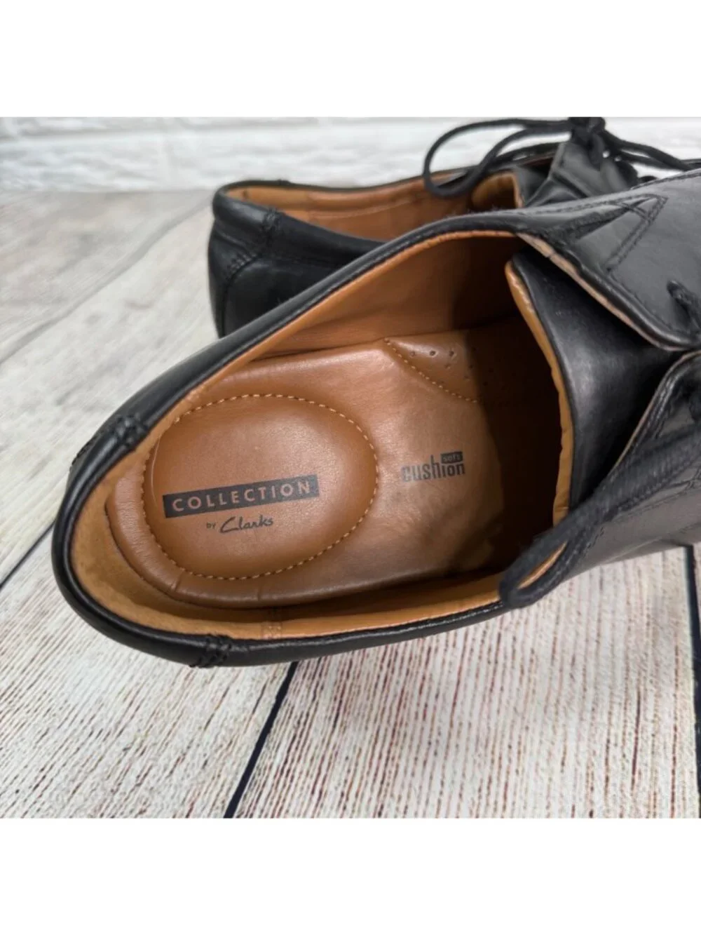 Collection by Clarks Tilden Cap Oxford Shoes Black Leather Soft Cushion Size 12